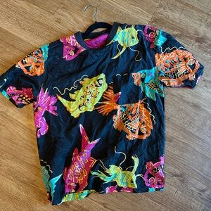 Vintage Carole Little Silk Fish Print T-Shirt
